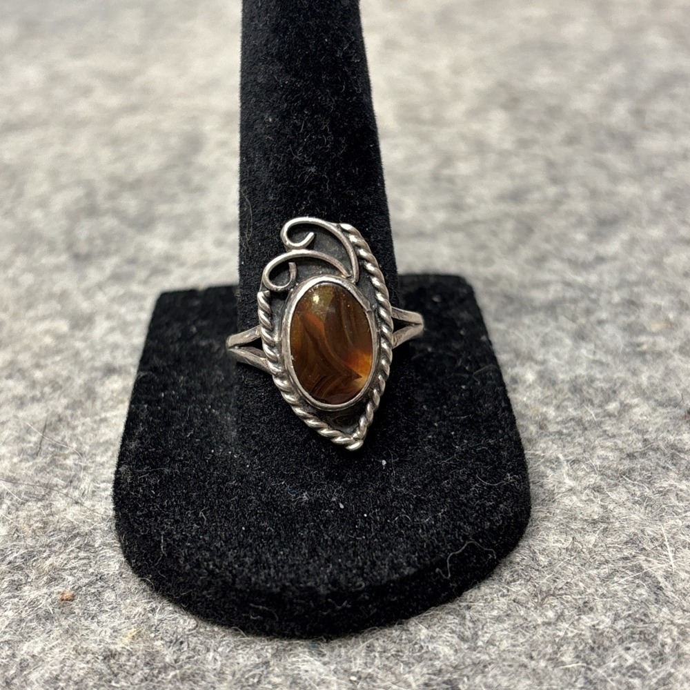Southwestern Sterling Silver 925 Fire Agate Cabochon Artisan Ring Size 8